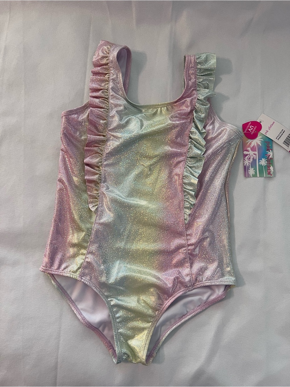 Pink Platinum Rainbow One Piece Girls Swimsuit - size 14-16